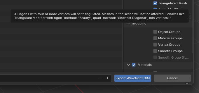 In Blender, when you go to File → Export → Wavefront (.obj), you can check the Triangulated Mesh option. The dialog for exporting to the FBX format has the similar option under Geometry → Triangulate Faces.