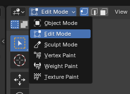 You can find the dropdown menu for switching Blender to different modes in the top left corner of the 3D viewport.