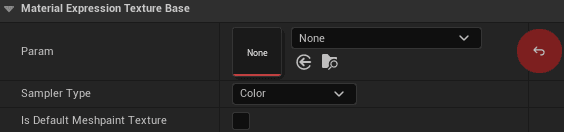 We need to assign any texture to TextureParameter, even if we're not going to use that particular texture. This is because, without any assigned texture, we won't be able to save the material after we connect the RGB output pit of the parameter with the Base Color input of the parameter due to an error.
