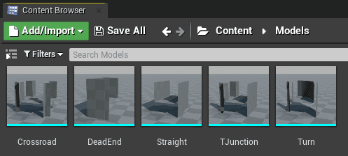Maze pieces imported to Unreal Engine as Uassets. You can find them in (project folder)/Content/Models. These files have .uasset extension. 