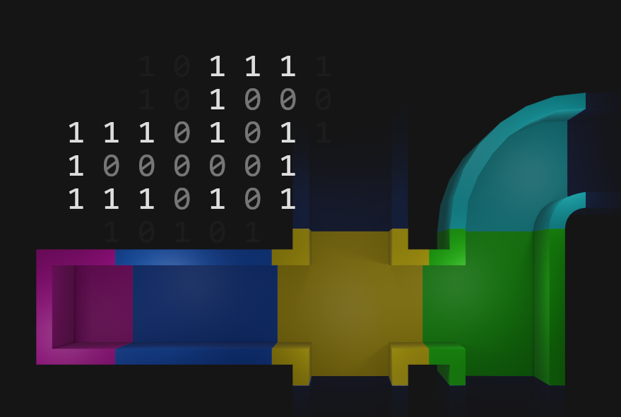 The patterns in a maze, and pieces positioned and rotated according to it.