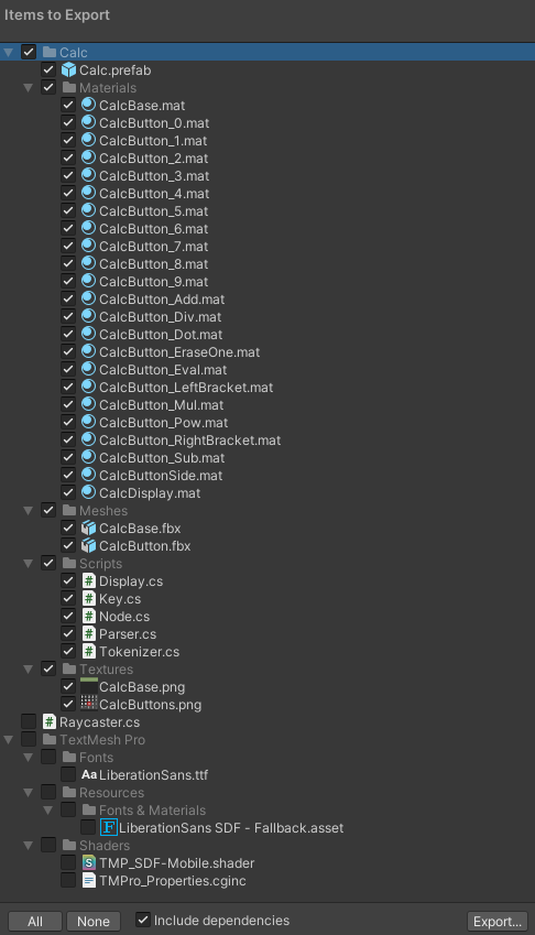 It is not necessary to export TextMesh Pro. We will import it into the new project directly from the Unity Package Registry.