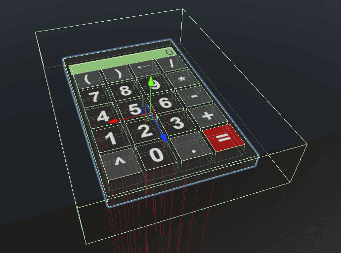 The largest green box represents our grabbable collider, and the red lines indicate the direction of the poke follow affordance.